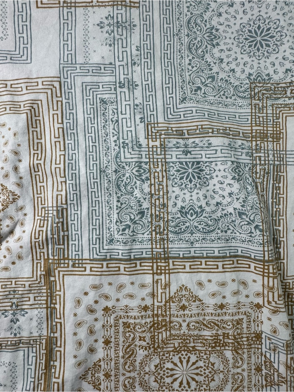 GUESS Men's White Tee with Gold and Light Blue Ornamental Print - Picture 4 of 6
